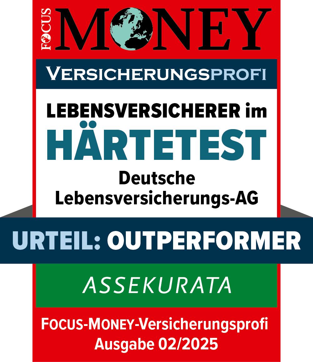 Die Deutsche Lebensversicherungs-AG wurde mit "Outperformer" als Lebensversicherer von Focus Money Versicherungsprofi ausgezeichnet, Ausgabe 02/25.
